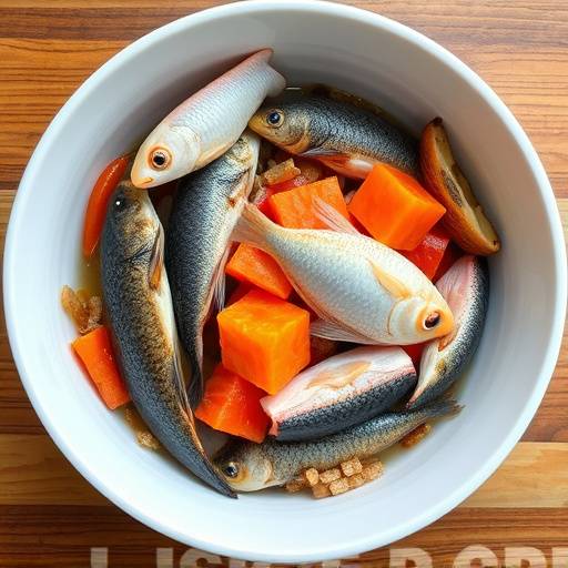 Bol de comida para peces tropicales variados.