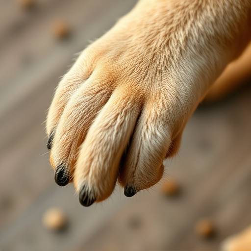 Manos acariciando suavemente la pata de un perro.