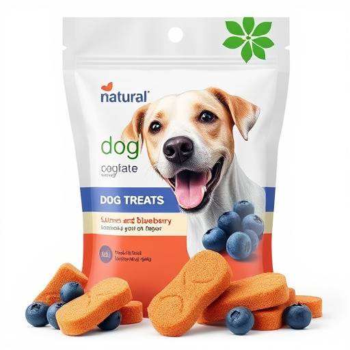 Un paquete de golosinas naturales para perros con sabor a salm&oacute;n y ar&aacute;ndanos.