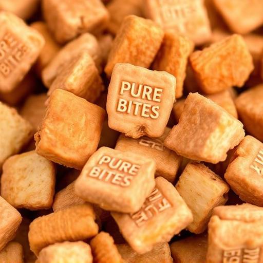 Un paquete de snacks Pure Bites con forma de peque&ntilde;os trozos de pollo deshidratado.